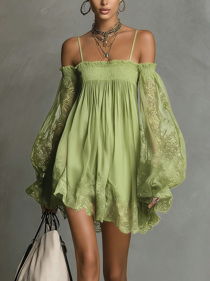 Susan™ | Navy Lace Chiffon Mini Dress