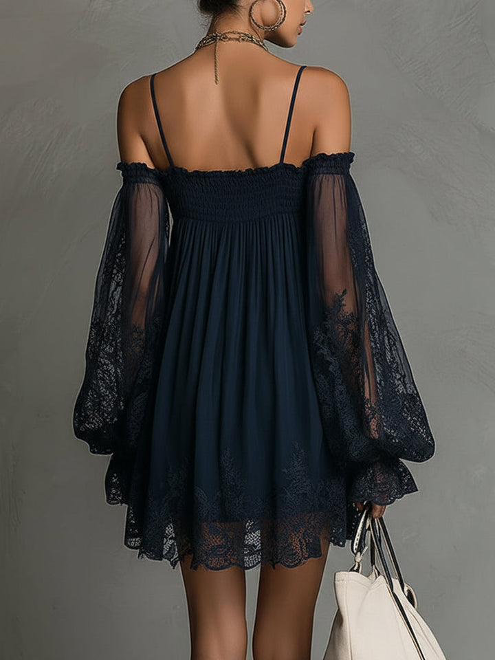 Susan™ | Navy Lace Chiffon Mini Dress