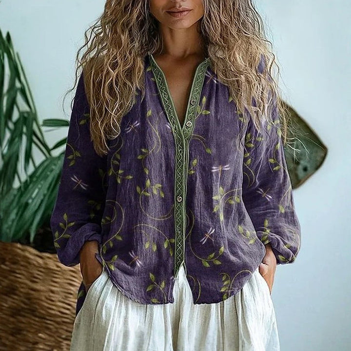 Sharon™ | Vintage Leaf Print Blouse