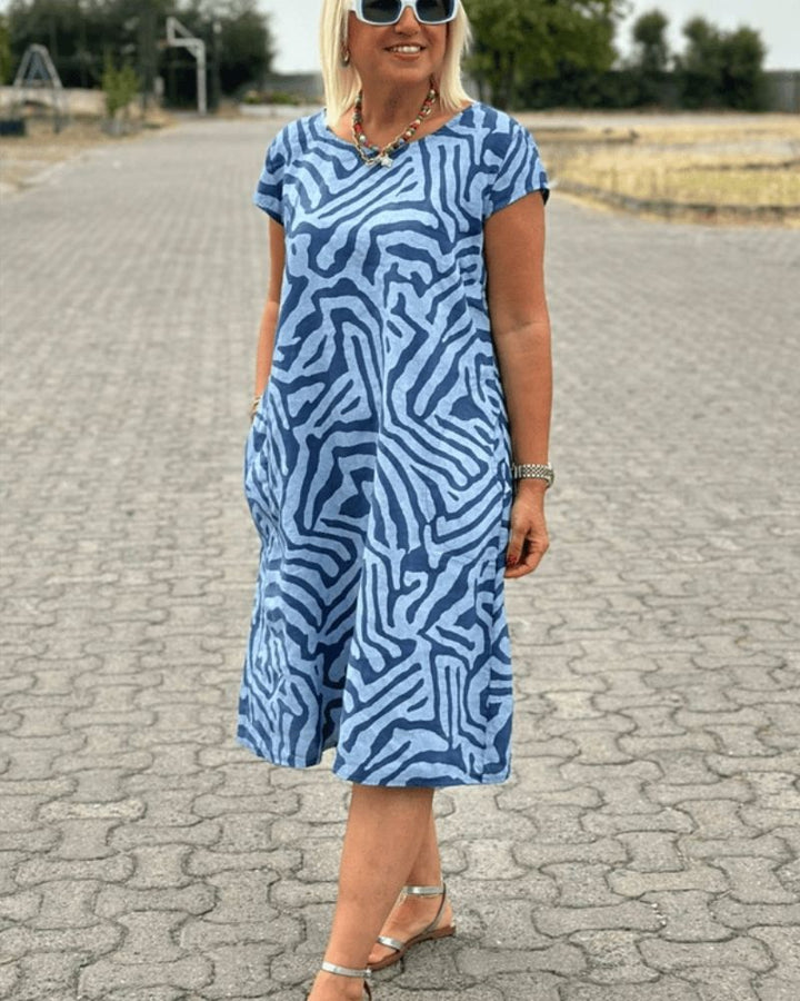 Susan™ | Summer Dress with Round Neckline and Beautiful Print