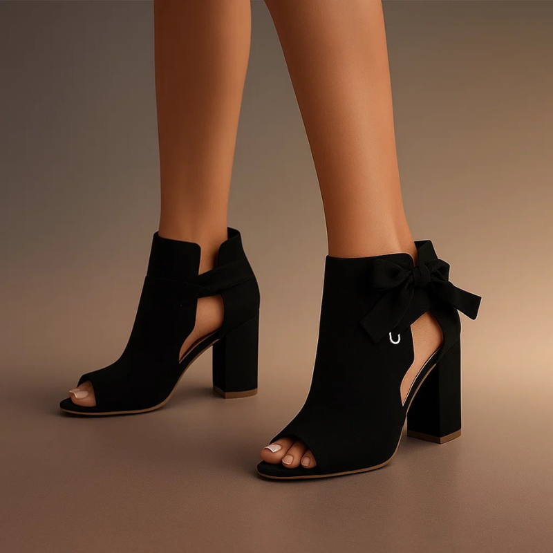 Wendy™ | Open-Toe Wide Heel Sandal with Bow - Elegant Style