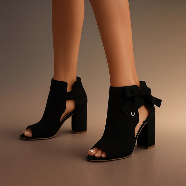 Wendy™ | Open-Toe Wide Heel Sandal with Bow - Elegant Style