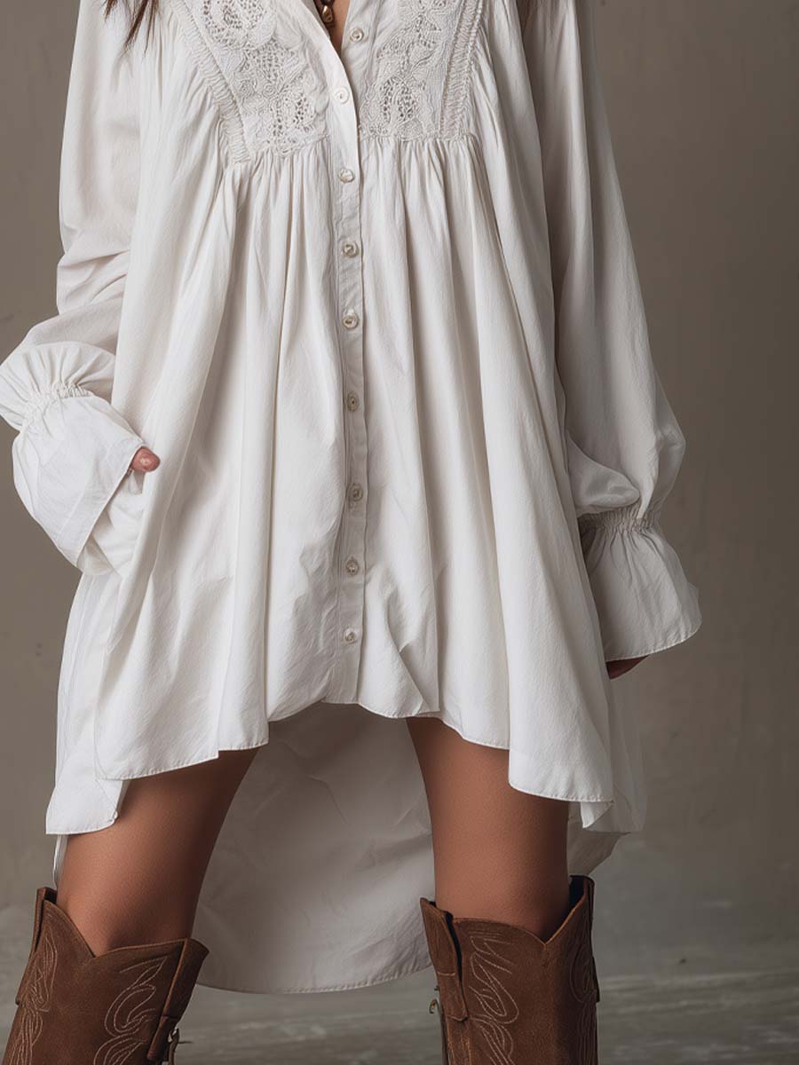 Catherine™ | Lace Shirt Mini Dress