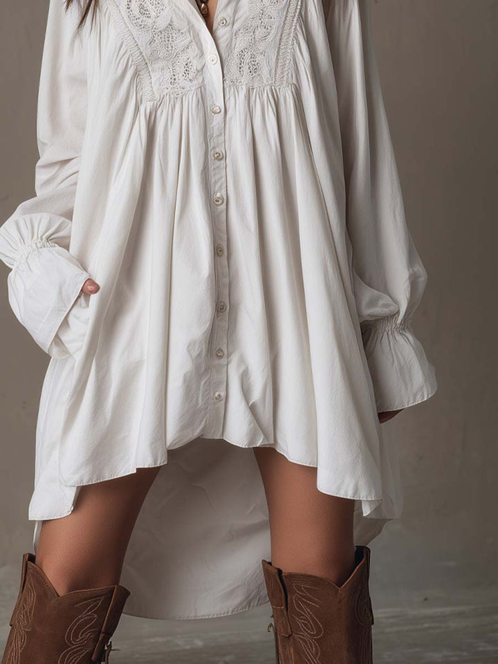 Catherine™ | Lace Shirt Mini Dress