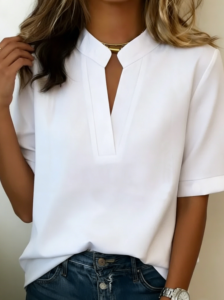Joyce™ | Chic V-Neck Blouse with Gold Detail