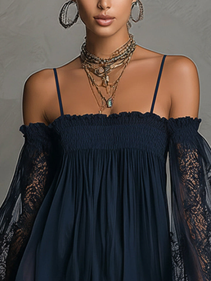 Susan™ | Navy Lace Chiffon Mini Dress