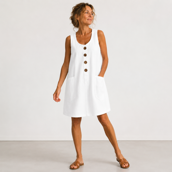 Gloria™ |  Sleeveless Button-Front Mini Dress with Side Pockets