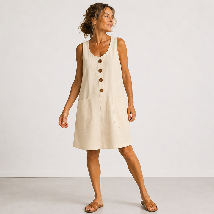 Gloria™ |  Sleeveless Button-Front Mini Dress with Side Pockets