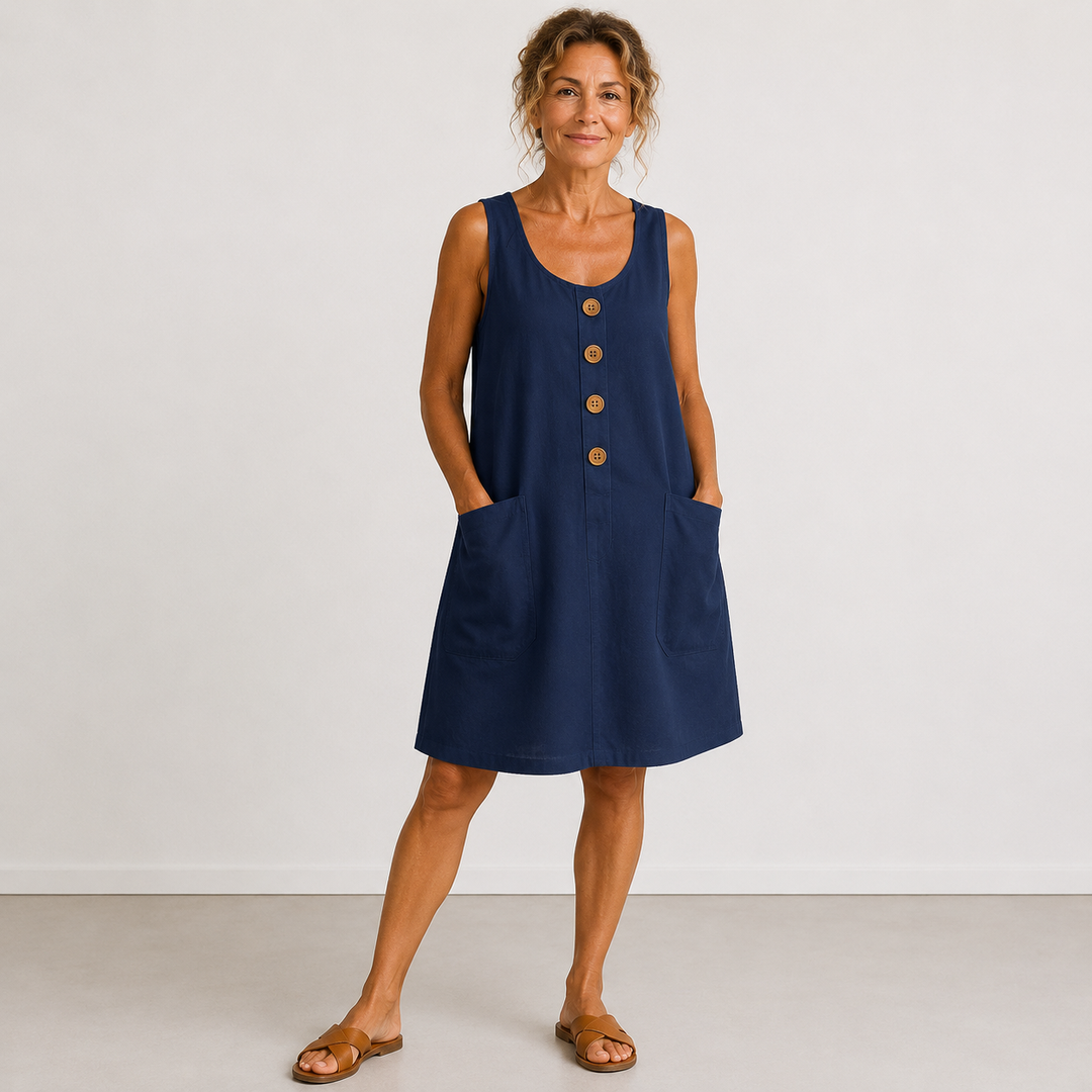 Gloria™ |  Sleeveless Button-Front Mini Dress with Side Pockets