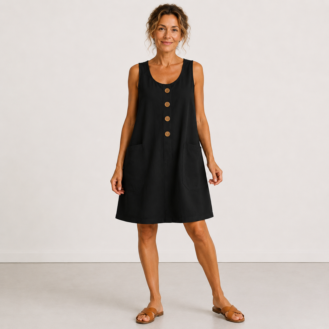 Gloria™ |  Sleeveless Button-Front Mini Dress with Side Pockets