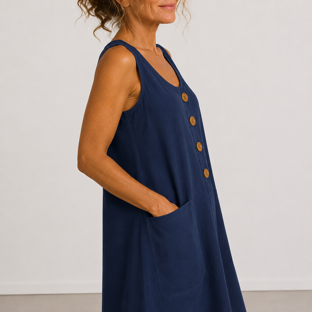 Gloria™ |  Sleeveless Button-Front Mini Dress with Side Pockets