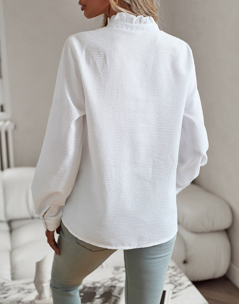 Elaine | Elegant Long Sleeve Blouse with Notched Collar