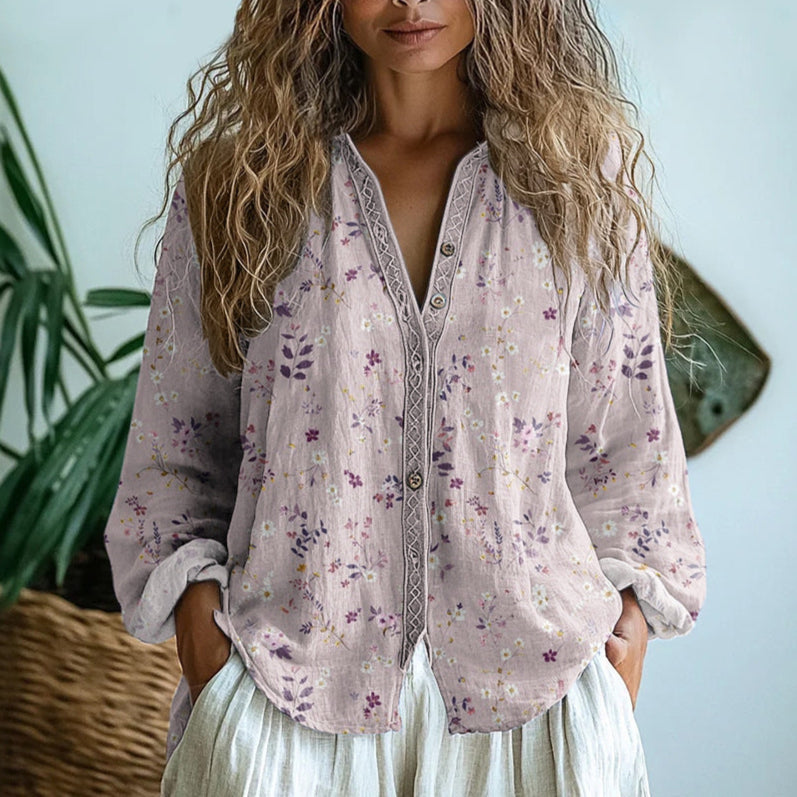 Sharon™ | Vintage Leaf Print Blouse