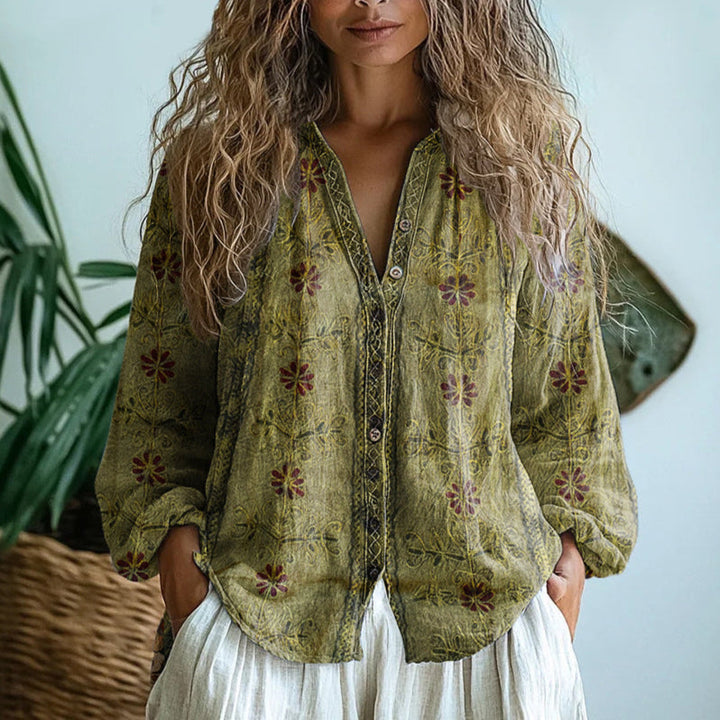 Sharon™ | Vintage Leaf Print Blouse