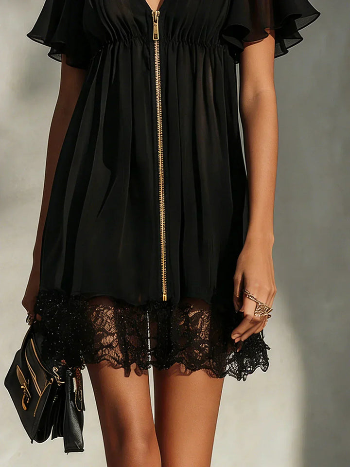 Linda™ | Zip-Front Lace Mini Dress