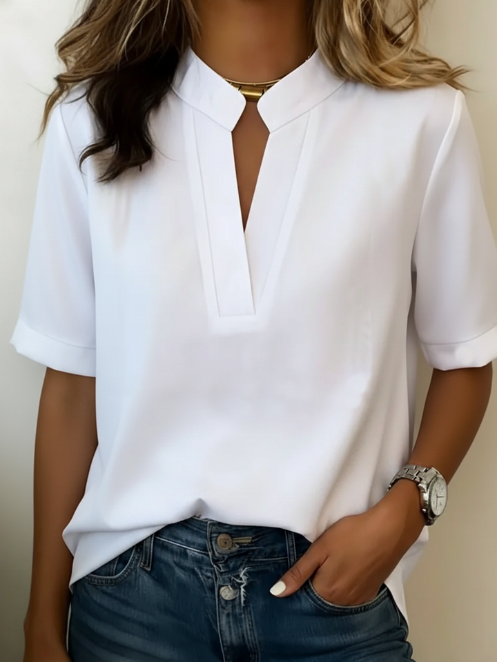 Joyce™ | Chic V-Neck Blouse with Gold Detail