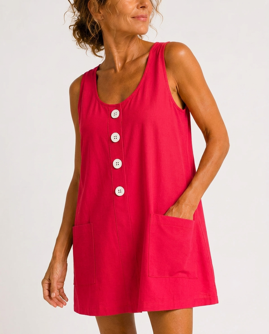 Gloria™ |  Sleeveless Button-Front Mini Dress with Side Pockets