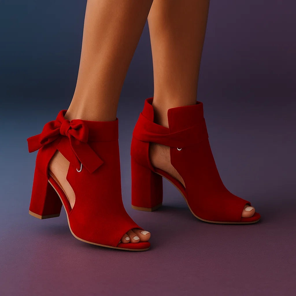 Wendy™ | Open-Toe Wide Heel Sandal with Bow - Elegant Style