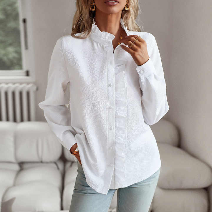 Elaine | Elegant Long Sleeve Blouse with Notched Collar